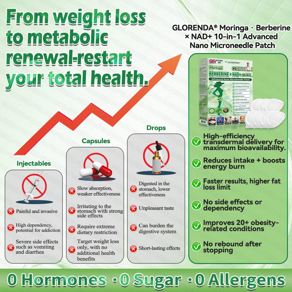 Official Store | 💚 GLORENDA® Moringa · Berberine × NAD+ 10-in-1 Advanced Nano Microneedle Patch 🇬🇧 (Just once a day, visible changes in 7 days) ✅ For obesity, loose skin, diabetes, sleep apnea, joint issues, and more